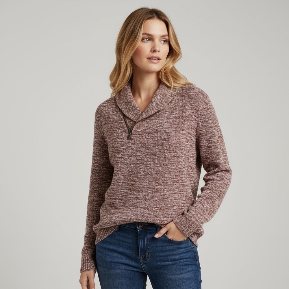 Express Marled Cotton Zip Shawl Collar Sweater
